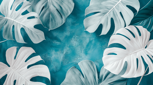 Papier peint bleu canard Feuilles tropicales stylisées sur fond bleu
