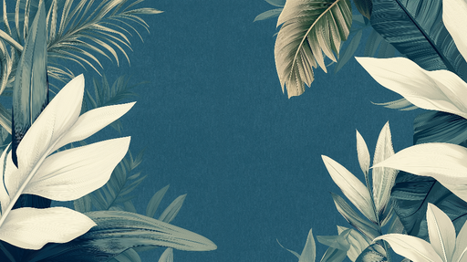 Papier peint bleu canard Feuilles tropicales stylisées sur fond riche