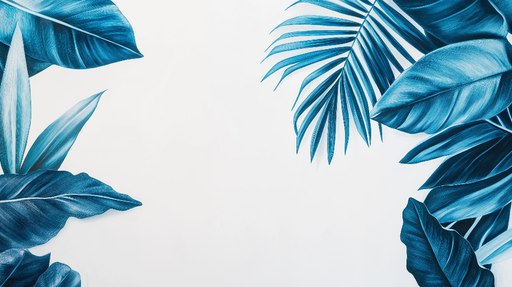 Papier peint bleu canard Feuilles tropicales stylisées