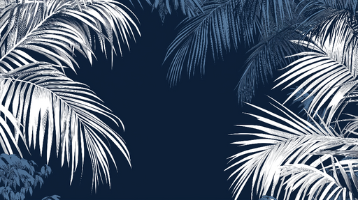 Papier peint bleu canard Feuilles tropicales sur fond sombre