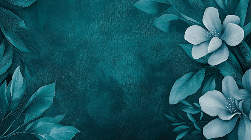 Papier peint bleu canard Fleurs blanches et feuillage élégant