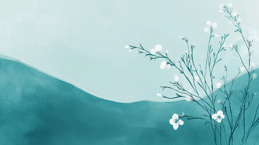 Papier peint bleu canard Fleurs délicates sur fond aquatique