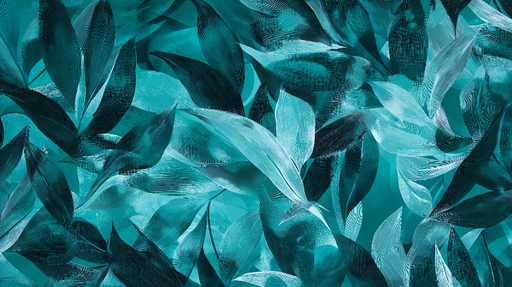 Papier peint bleu canard Motif de feuilles artistiques et fluides