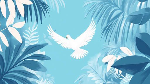 Papier peint bleu canard Motif de palmiers et d'oiseaux en vol