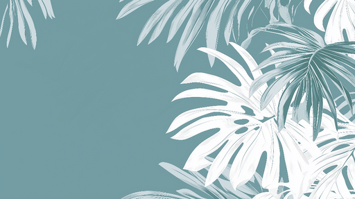 Papier peint bleu canard Motif élégant de feuilles tropicales blanches