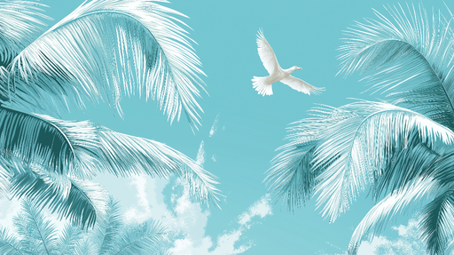 Papier peint bleu canard Palmiers stylisés et ciel apaisant