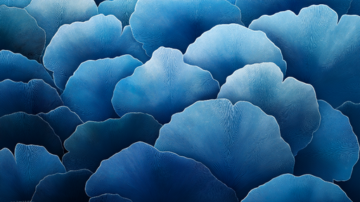 Papier peint bleu marine Motif de feuilles stylisées en nuances de bleu