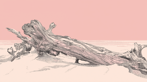 Papier peint bois flotté Un magnifique tronc de bois au charme naturel sur fond rose