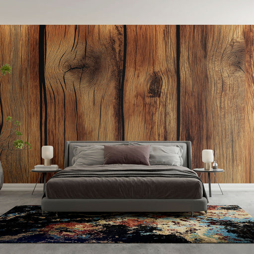Papier peint bois rustique avec textures de bois naturel et chaleureux pour chambre moderne.