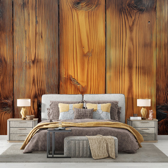 Papier peint bois avec textures naturelles et nuances chaleureuses pour chambre moderne