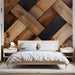 Papier peint bois tissé avec motif élégant de panneaux de bois marron pour chambre moderne