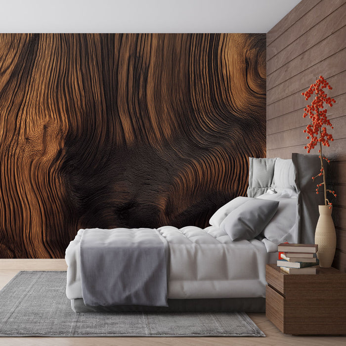 Papier peint bois foncé avec texture riche et élégante pour chambre moderne