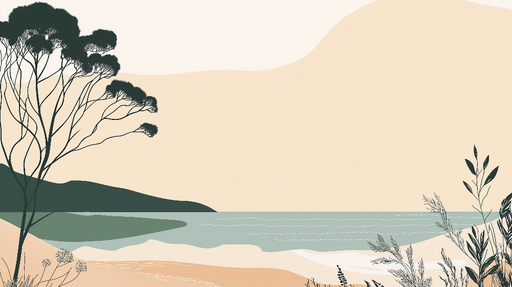 Papier peint bord de mer Paysage minimaliste avec végétation et océan calme