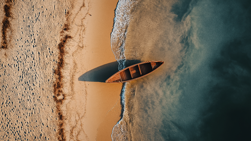 Papier peint bord de mer Une belle vue aérienne d'un bateau sur une plage dorée