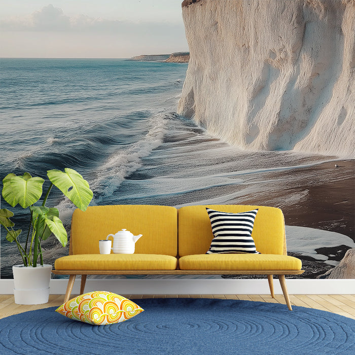 Papier peint bord de mer | Vagues douces et falaises lumineuses