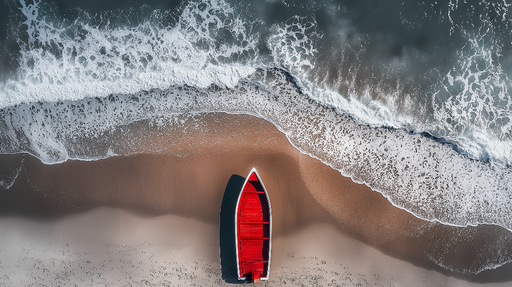 Papier peint bord de mer Vue aérienne d'un bateau sur la plage