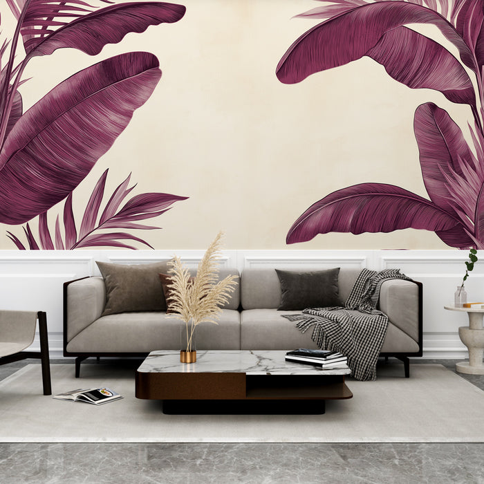 Papier peint Bordeaux | Feuilles tropicales élégantes sur fond clair