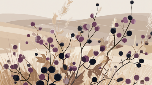 Papier peint botanique abstrait Motif élégant de baies et feuillages subtils