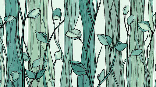 Papier peint botanique Feuilles délicates aux teintes bleues et vertes