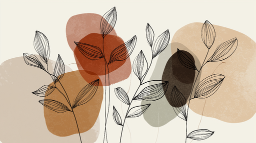 Papier peint botanique Feuilles stylisées sur fonds colorés abstraits