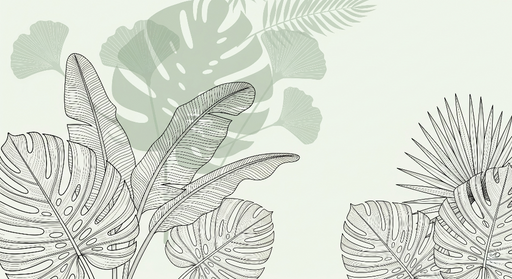 Papier peint botanique Feuilles tropicales aux contours élégants sur fond clair