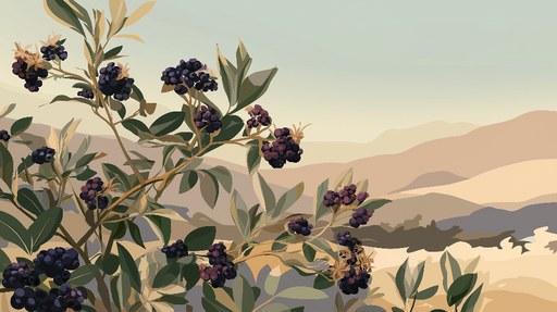 Papier peint botanique Motif de baies sombres et paysages apaisants