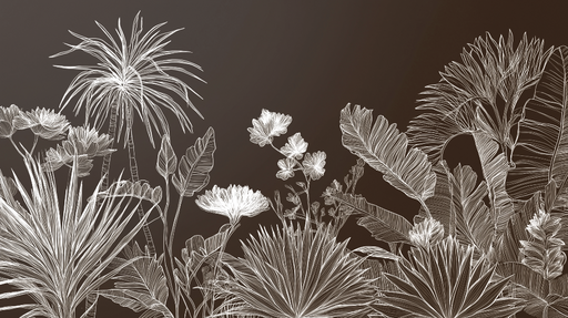 Papier peint botanique Motif de plantes blanches sur fond foncé