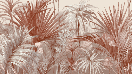Papier peint botanique Motif de plantes tropicales en nuances de terre