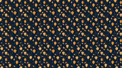 Papier peint botanique Motif délicat de lanternes dorées sur fond bleu marine