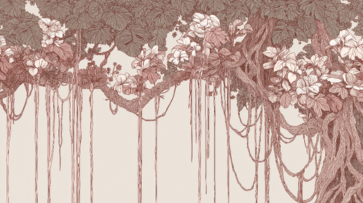 Papier peint botanique Motif luxuriant de fleurs et de feuillage avec des racines délicates