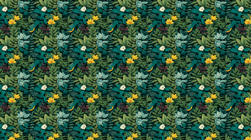 Papier peint botanique Motifs floraux et feuillus colorés sur fond sombre