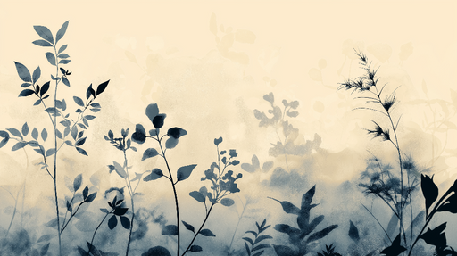 Papier peint botanique Silhouettes délicates de plantes sur fond doux