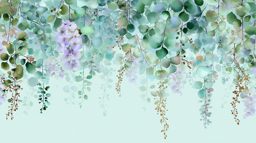 Papier peint botanique Un délicat mélange de feuillage et de fleurs pastel