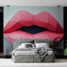 Papier peint design artistique avec lèvres géométriques en relief pour chambre moderne