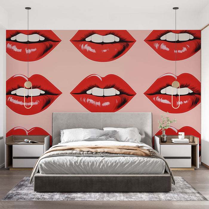 Papier peint artistique avec motif de bouches rouges sur fond dégradé pour chambre moderne
