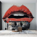 Papier peint artistique avec lèvres rouges sur fond blanc pour salon moderne