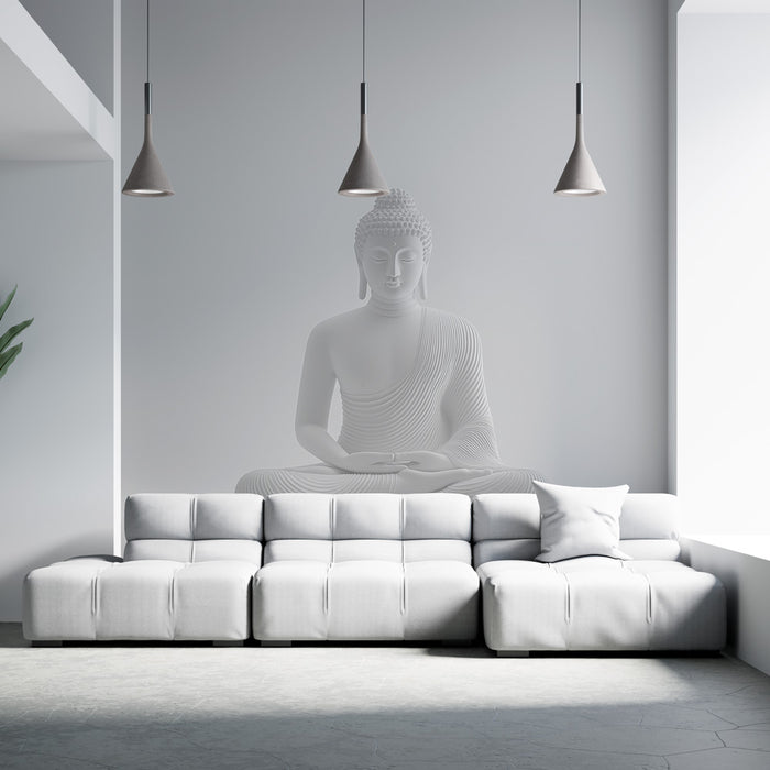 Papier peint Bouddha blanc | Élégante sculpture en résine pour un intérieur apaisant