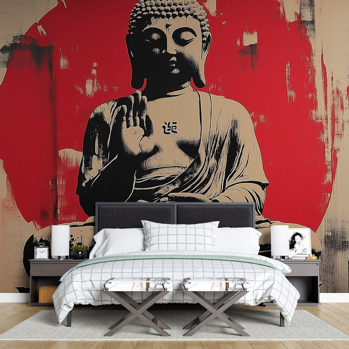 Papier peint Bouddha | Bouddha avec une palette rouge et neutre