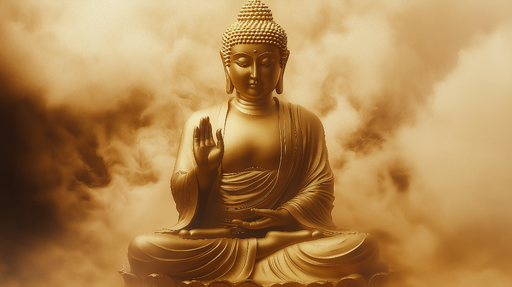 Papier peint Bouddha doré Bouddha serein entouré de nuances dorées et nuageuses