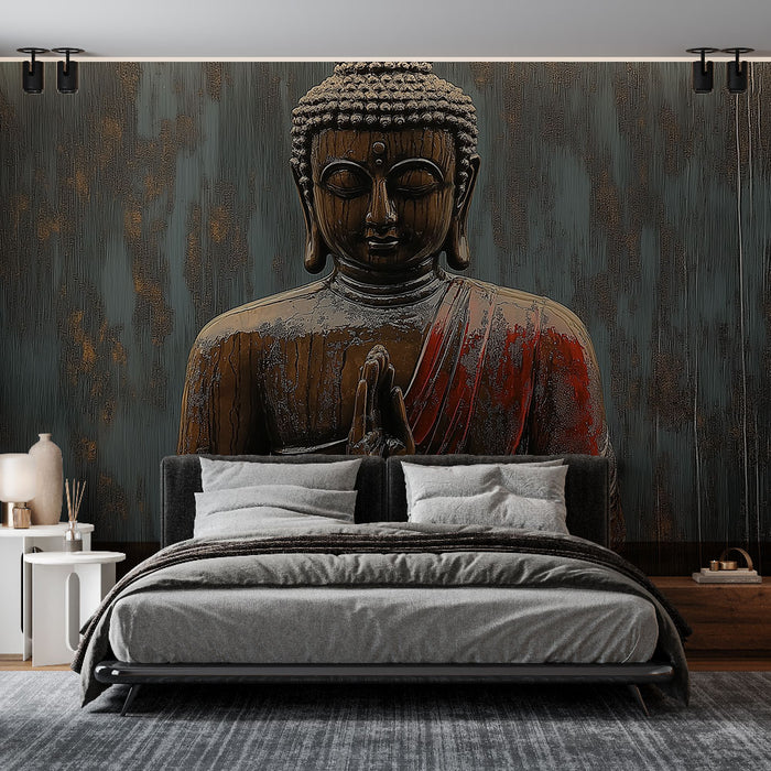 Papier peint Bouddha | Élégante statuette en bois avec des détails raffinés