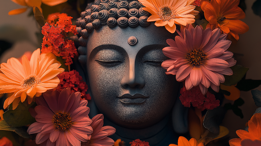 Papier peint Bouddha floral Papier peint Bouddha entourée de fleurs vibrantes