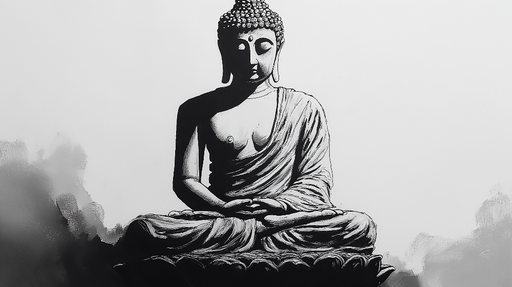 Papier peint Bouddha Illustration monochrome d'une statue de Bouddha en méditation
