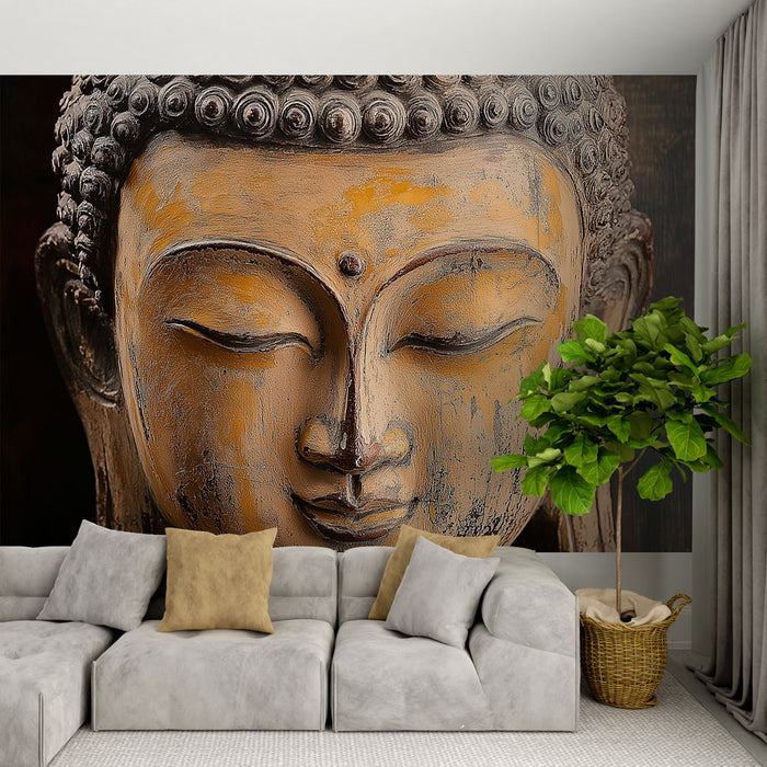 Papier peint Bouddha | Papier peint en bois avec finition antique