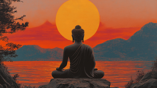 Papier peint Bouddha Silhouette de Bouddha au coucher de soleil spectaculaire