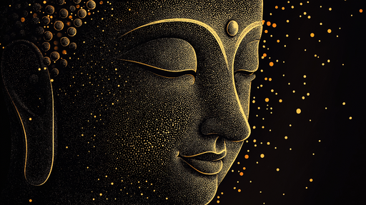 Papier peint bouddha Visage de bouddha stylisé en pointillé doré sur fond noir