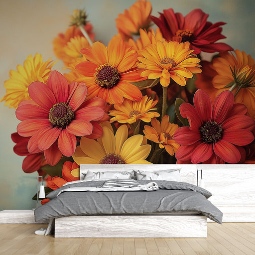 Papier peint bouquet de fleurs colorées avec fleurs éclatantes pour décoration de chambre moderne