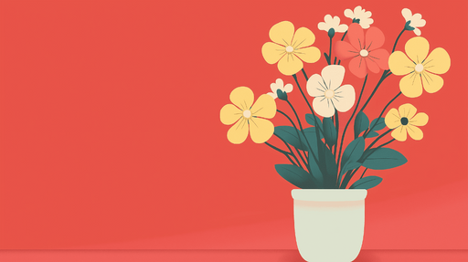 Papier peint bouquet de fleurs Pot de fleurs sur fond rouge