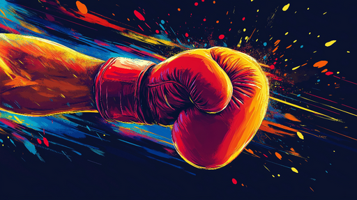 Papier peint boxe Foulée dynamique d'un gant de boxe animé par des éclaboussures colorées