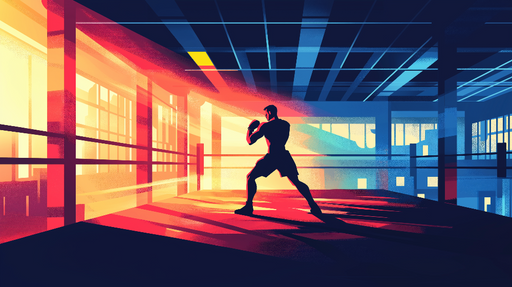 Papier peint boxe Silhouette dynamique d'un boxeur dans une salle moderne