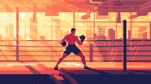 Papier peint boxe Un boxeur et coucher de soleil arrière-plan